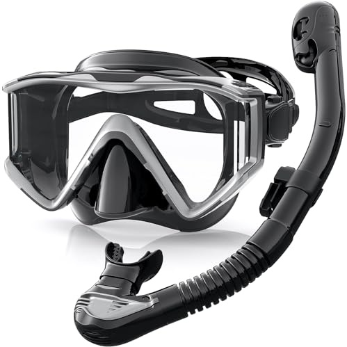 Zeligerstar Snorkel Set Adults, 3 Window Panoramic View Snorkel Mask Anti-Fog, Leak-Proof Scuba Diving Mask with Mesh Bag, Dry Top Mask and Snorkel Set for Adult and Teen