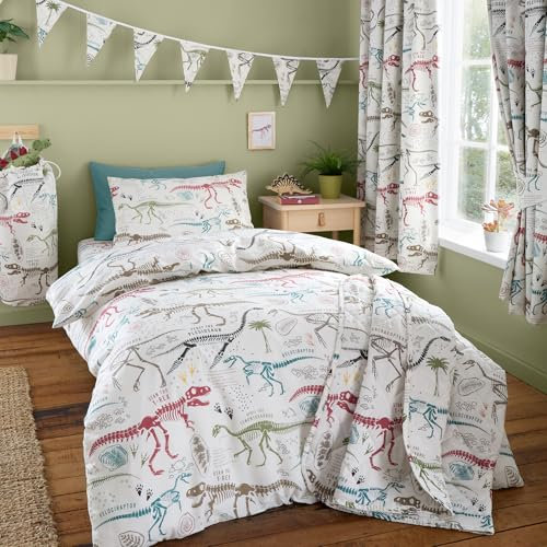 Happy Linen Company Girls Boys Kids Dino Explorer Dinosaurs T-Rex Multi Double Reversible Soft Easy Care Bed Linen Duvet Cover Quilt Bedding Set With Pillow Cases