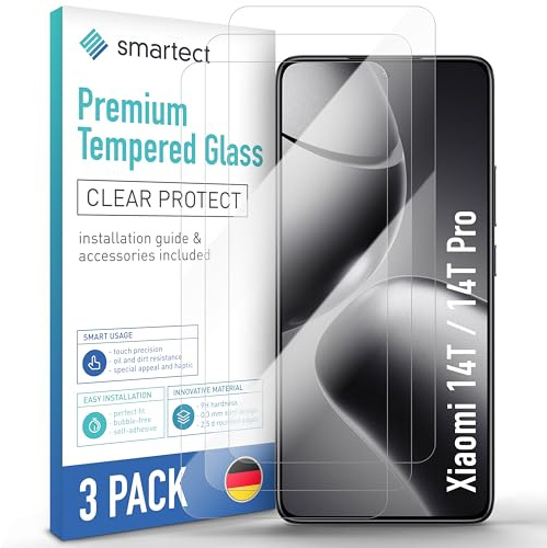 smartect [3 Stycken, Clear] Skärmskydd kompatibel med Xiaomi 14T / 14T Pro, HD Screen Protector i Härdat Glas 9H, Bubbelfri Installation, Anti-Fingeravtryck
