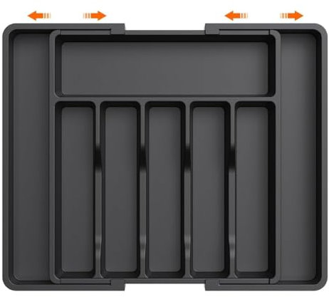 TTSTOIEE Portaposate da Cassetto,Porta Posate Regolabile Larghezza 34-57 cm, portaposate 8 scomparti Porta Posate Cucina in plastica per cucchiai, forchette e posate, Riporre Cassetti,nero