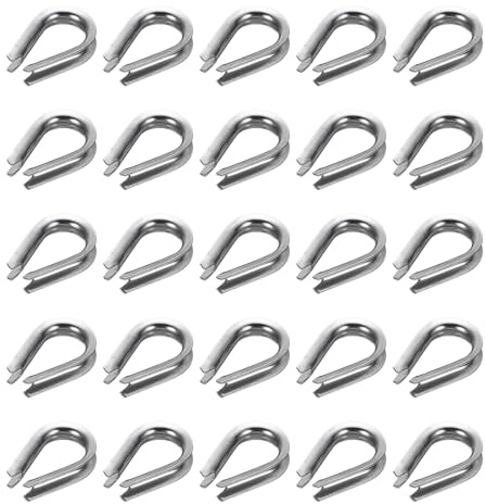 sourcing map 1/8 M3 Stainless Steel Thimble, 304 Stainless Steel Wire Rope Cable Thimbles Rigging Marine Grade, Silver 25Pcs
