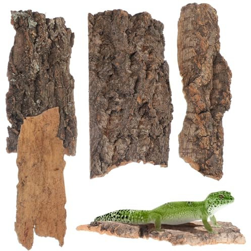 Abaodam Reptile Bark Climbing Platform, 4Pcs Natural Tree Bark Terrarium Decor Reptile Hide Accessories for Snakes Lizards Small Pets