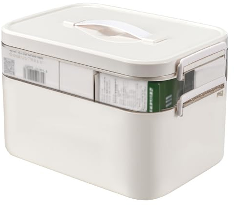 CROWNSHOP 2 Layer Multipurpose Storage Box Medicine Storage Box Craft Storage Boxes With Compartments Plastic Tool Box Medicine Storages Boxes Sewing Supplies Organiser(White, 19.5x18.5x28.5cm)