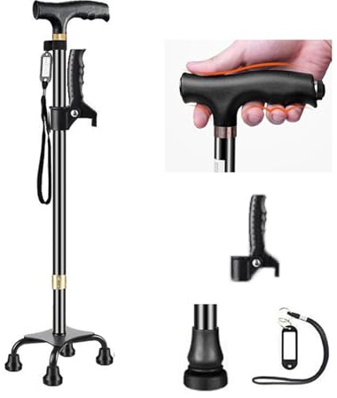 Bastón para Hombres y Mujeres,10 Posiciones De Altura Ajustable De 72 a 94 Cm,Base con Cuatro Patas Grandes,con Reposabrazos Pequeños,Bastones para Personas Mayores y Adultos