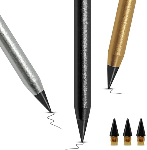Yonality set di matite eterne, 3 matita senza inchiostro con 3 punte di ricambio, matita eterna portatile cancellabile riutilizzabile, per scrivere infinita per studenti pittore artista principianto