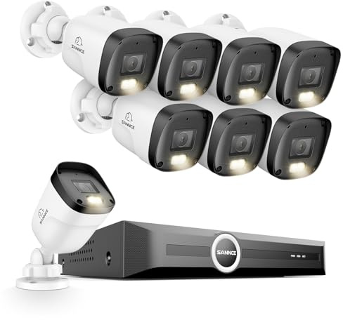 SANNCE Kit Camaras de Vigilancia PoE, 5MP Nvr 8ch 2K/3MP 8 Cámaras IP PoE Exterior/Interior sin Disco Duro con Leds IR Inteligentes, Detección de Movimiento, Visión Nocturna en Color de 65 Pies