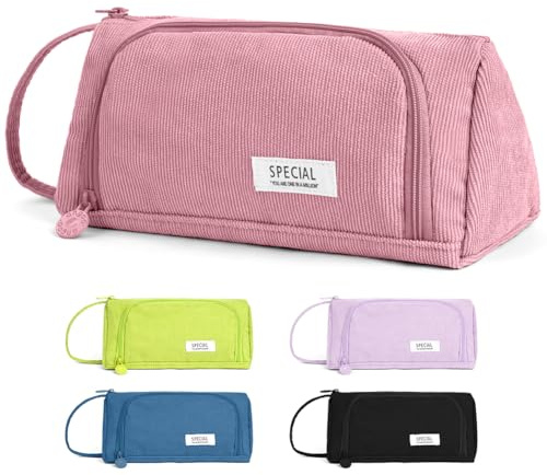 APXEL Large Pencil Case, Big Capacity Pencil Bag Handheld Pencil Pouch | Pencil Case for Girls and Boys, Cosmetic Portable Gift for Office School Teen Girl Boy Men Women Adult (Pink)