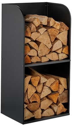 Relaxdays Scaffale per Legna da ardere, HLP 80x40x30 cm, 2 Scomparti, Porta Legna, Ferro, Nero