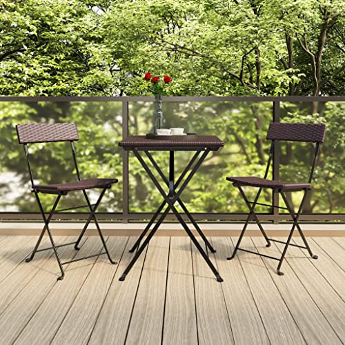 Generico Set Pieghevole da Bistr¨° 3 pz Marrone in Polyrattan,Marrone,15.6kg,319990