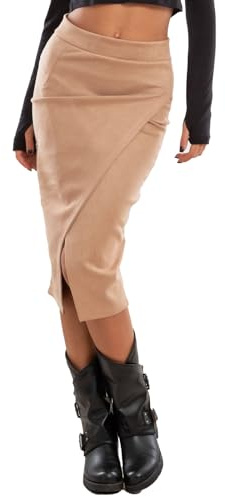 Toocool Jupe Femme Longuette Portefeuille Suède Fendue Élégant VI-3614