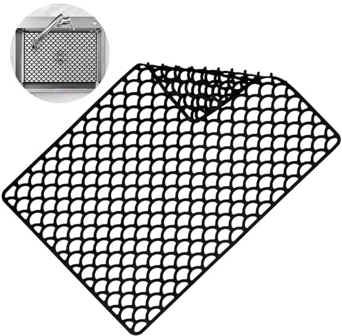ATTEEFI Tappetino Lavello Cucina Silicone, Proteggi Lavello Cucina con Montanti di Supporto, 45,5 x 31,5 cm Nero Tappeto Lavandino Antiscivolo, per Drenaggio, Assorbimento Urti, Isolamento Termico