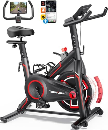 Toputure Heimtrainer Fahrrad Ergometer mit APP, Leises Hometrainer 15KG Schwungrad, 0-100% Magnetwiderstand, Bis 150KG, Exercise Bike Indoor mit Tablet-Halter, Getränkehalter