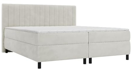 Vente-unique - Ensemble Complet boxspring tête de lit Coutures Verticales + sommier + Matelas + surmatelas - 2 x 80 x 200 cm - Velours - Gris Clair - DONISI de Palacio