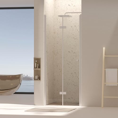 WinZo Double-fold Shower Door, Pivot Swing Shower Glass Doors with 1/4(6mm) SGCC Clear Tempered Glass,Explosion-Proof Film, Reversible Installation, Brushed Nickel (Brushed Nickel, 30×72)