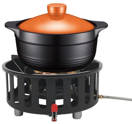 72 000 BTU Bärbar Campingspis, kraftfull 21kW 7-brännares gaskokare med 2 adaptrar och 1,5m slang, vindbeständig utomhusbrännare för vandring, picknick och BBQ, elektronisk tändning