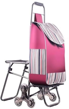 Varukorg, med säte Trappklättring Shopping resor Matvaruvagn hjul Oxford(Pink)
