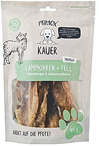 PRIMOX® Lammohren mit Fell 100g I Kalzium- und ballaststoffreicher Kauartikel für Hunde I 100% natürlich I Zahnreinigend I Stärkt die Kaumuskulatur