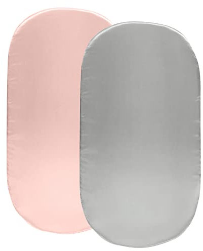 SiinvdaBZX 2 Stück Satin Stubenwagen Bettlaken für Babyhaar, seidig weiche Stubenwagen Spannbettlaken für Sanduhr, ovale und rechteckige Stubenwagenmatratze (Hellgrau & Rosa)