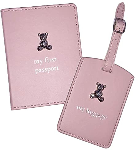 Widdle Gifts Ltd Baby's My First 4982 Housse de passeport et étiquette de bagage Motif ours en peluche Rose, rose, Taille unique