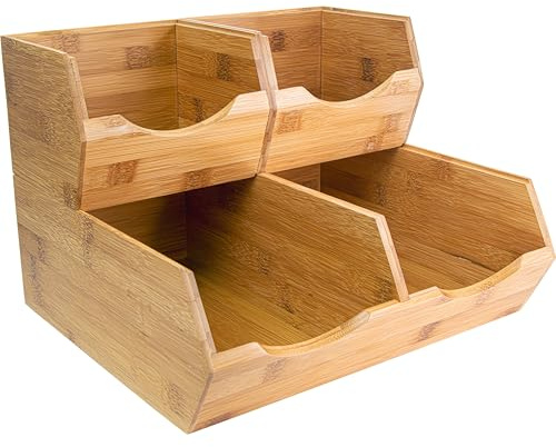 HOMESTEAD Bamboo Pantry Storage Bins – Potato & Onion Storage Bin for Pantry Organizers, Produce Organizer Set of 3 – Slide out Bin Access