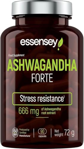 ESSENSEY ASHWAGANDHA 666 mg I 90 Kapseln hochdosiert I Stress, Schlaf | 10 mg Vitanolide I Für Vegetarier I Leicht zu schlucken I Zellulosekapsel