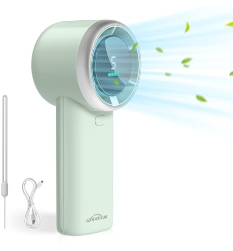 WHATOOK Handheld Turbo Fan, High Speed Cooling, USB Rechargeable Mini Portable Hand Fans with 5 Speeds/Digital Display/Fast charging, Personal Small Stylish Fan for Women Outdoor Beach Vacation
