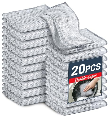 Confezione da 12 strofinacci multifunzionali in filo metallico antigraffio, a doppio strato, in rete metallica argentata, panno per la pulizia dei piatti, strofinacci per cucina, lavandini, pentole,