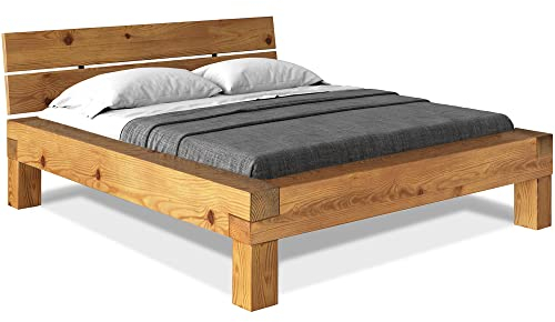 moebel-eins CURBY 4-Fuß-Balkenbett mit Kopfteil, Material Massivholz, Thermo-Fichte