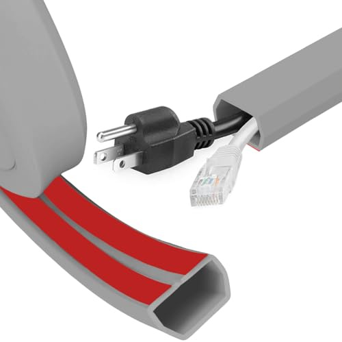 Conducto flexible autoadhesivo para cables, de PVC, 2 m, para 2 – 4 cables, plano, flexible, para casa, oficina, escuela, almacén (gris)
