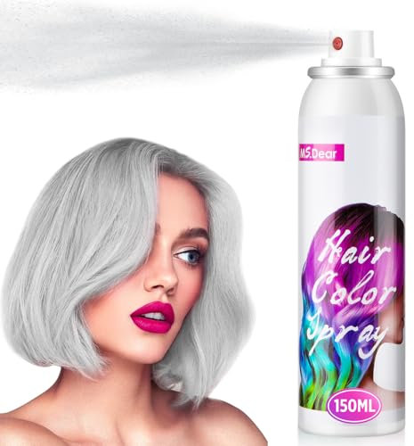 Temporary Hair Colour Spray for Kids Adults, 150ML Temporary Vibrant Shades,Washable Hair Color Spray Hair Dye for Party, Halloween, Christmas, 150ML White Hair Spray