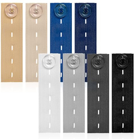 Jeffdad 8 stycken elastiska byxförlängningar, flerfärgade midjeförlängningar, 25 x 95 mm, midjeförlängning, knapp, midja, justerbar förlängare, knappförlängning för jeansbyxor (8 färger)
