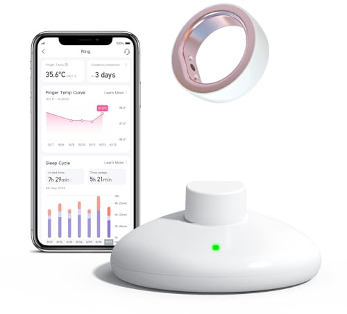 Femometer Smart Rings, Bague Intelligent Suivi de la Fertilité et de l'Ovulation, Capteur de Surveillance de la Température, Application Auto-Sync, Analyse des Périodes et du Sommeil, Taille 9