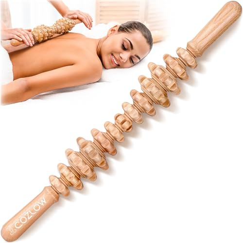 Wooden Massage Roller Stick - Hourglass Shape - Curved Wood Therapy Massage Tool for Body Sculpting, Fascia Release and Lymphatic Drainage - by Cozlow