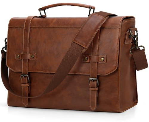 RAINSMORE Aktentasche Herren Wasserdicht Umhängetasche Laptoptasche 17,3 Zoll Messenger Bag Vintage Arbeitstasche Männer für Geschäft Arbeit Schule Braun