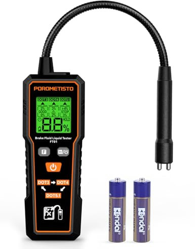 Brake Fluid Tester POROMETISTO FT01, Brake Fluid Moisture Tester with 8.5-Inch Corrosion Resistance Probe, Brake Fluid Detector with Flashlight, Data Hold, Backlight Alarm for DOT3, DOT4, DOT5.1-Black