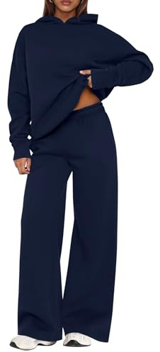 PRETTYGARDEN Womens Sweatsuits 2 Piece Set 2026 Casual Winter Long Sleeve Hoodie Loose Wide Leg Sweatpants Fall Tracksuit (Navy Blue,X-Large)
