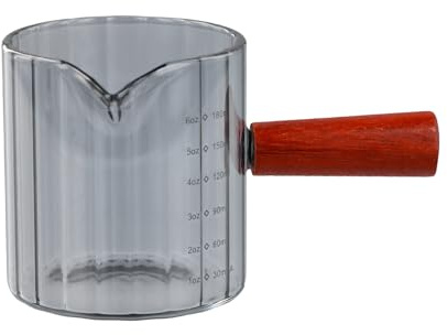 Kaiyzo Misurino Per Caffè Espresso, Bicchiere da 180 ML Con Manico In Legno, Misurino Piccolo Per Estrazione, Brocca Per Il Latte Classificata, Pratico Beccuccio a V