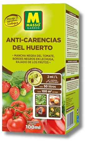 ANTI-CARENCIAS para Huerto ECO 100 ML MUY EFECTIVO | Corrector de Calcio para Tomate, Pimiento, Lechuga y Hortalizas | Previene Enfermedades como bordes negros o Bitter pit | Ecológico | Nexum Market