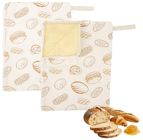 2uds Bolsa Pan de Cera Abeja, 43x33,3cm Bolsa Panera Reutilizables de Algodón con Cremallera Ancha en Forma L para Conservar la Frescura Durante Más Tiempo