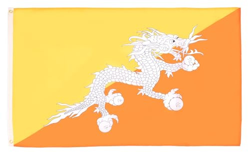 AZ FLAG - Bandera Bután - 90x60 cm - Bandera Butanésa 100% Poliéster Con Ojales de Metal integrados - 50g - Colores Vivos Y Resistente A La Decoloración