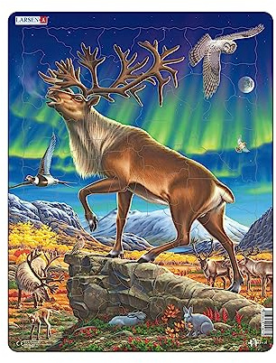 Larsen FH26 Rentiere im Nordlicht, Neutral Ausgabe, Rahmenpuzzle mit 60 Teilen