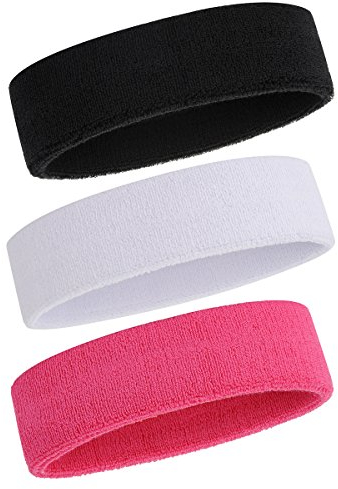 ONUPGO Schweißband Stirnband für Männer & Frauen - 3PCS Sports Stirnbänder Feuchtigkeitstransport Athletic Cotton Terry Cloth Schweißband Schweißabsorbierende Kopfband (Black/White/Pink)