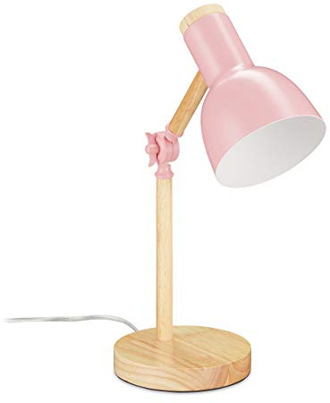Relaxdays Schreibtischlampe, verstellbare Retro Tischlampe, Holz & Metall, E14 Fassung, Leselampe, 45,5 x 14,5 cm, rosa