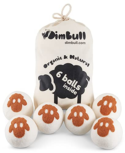 DimBull Wool Dryer Balls, XL - 6 Pack. Reusable, Hypoallergenic, 100% Organic New Zealand Wool. Safe & Unscented (Sheep)