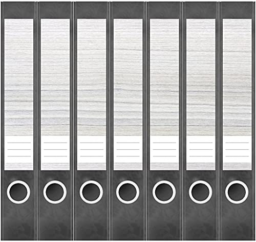 Etiketten für Ordner | Holz Maserung weiss | 7 Aufkleber für schmale Ordnerrücken | Selbstklebende Design Ordneretiketten Rückenschilder