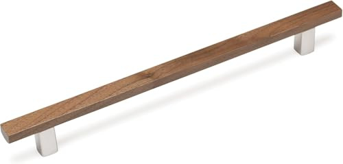 Gedotec Möbelgriffe Aluminium und Holz | 1 Stück - Falttüren-griffe Möbel | Länge: 220 mm | ARA | Nussbaum- Edelstahl Optik - minimalistisch | Schrankgriffe Schubladengriffe Küchengriffe Türgriffe