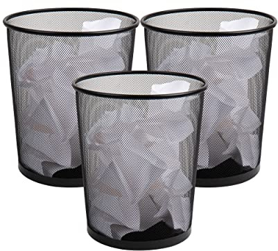 Mind Reader Mesh Trash Can, Set of 3, Waste Paper Basket, Round, Office, Metal Mesh, 11.5 L x 11.5 W x 13.75 H, Black