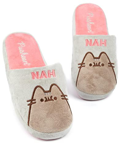 Pusheen Pantuflas para mujer | Diseño de gato de peluche gris o marrón para adultos y adolescentes | Zapatillas de estar por casa con dibujos de animales de anime