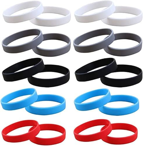 UQUABESO 20 st gummiarmband för män kvinnor, stretch tomma silikonarmband för evenemang festsport (svart, vit, grå, röd, blå), 6,5 x 1,3 cm, silikon, silikon