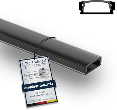 INNOVATE LED Profil 2m Schwarz 1 Stück I Akustikpaneele Zubehör [Aluprofil inkl. Diffusor Schwarz] LED für Akustikpaneele I Alu U Profil Lichtleiste Indirekte Beleuchtung Wohnzimmer Wandpaneele Küche